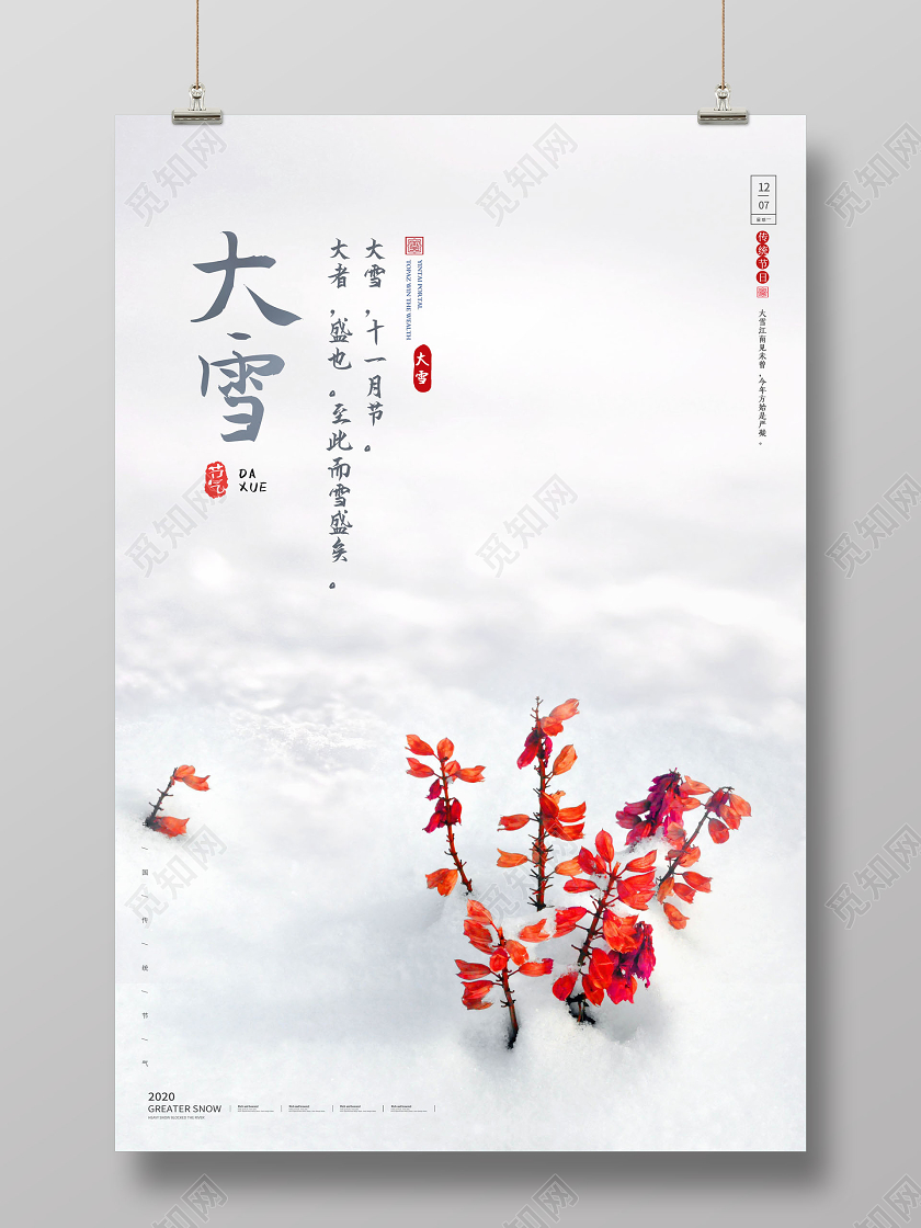 简约二十四节气大雪节气宣传海报