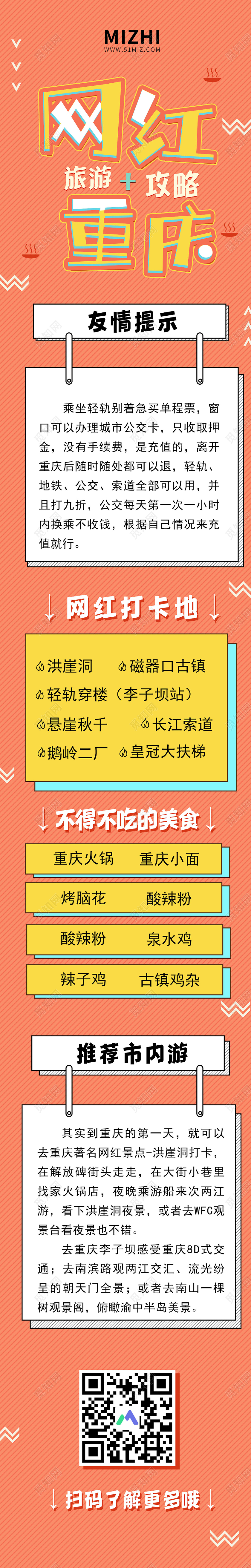 橙色简约网红重庆重庆旅游手机长图