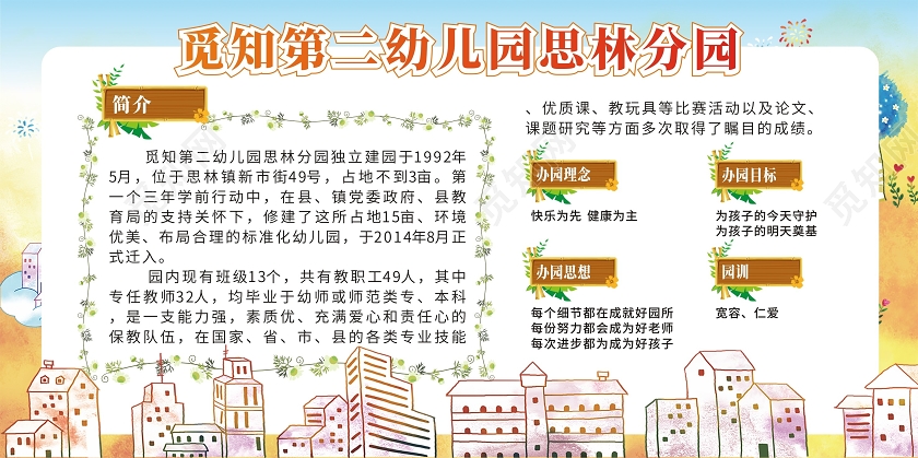 黄色卡通幼儿园简介展板