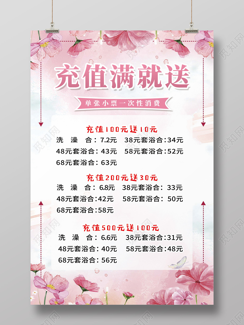 粉色简约充值满就送促销满就送海报