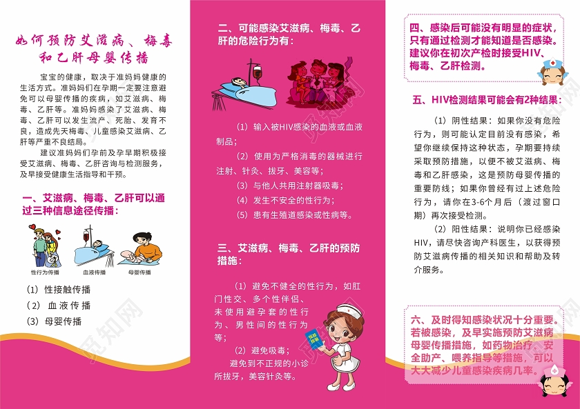 粉色世界艾滋病日艾滋病3折页