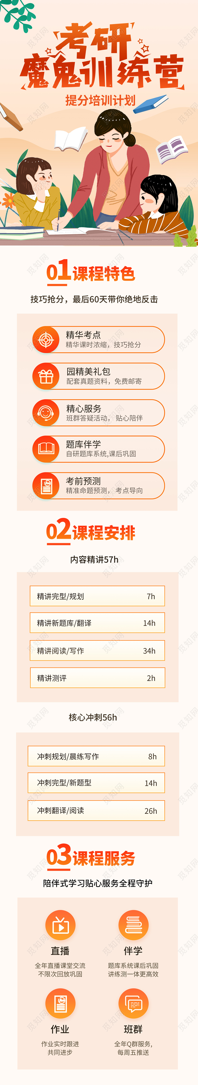 简约大气卡通风考研魔鬼训练营考研手机长图