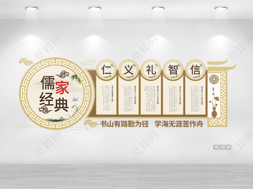 黄色创意剪纸风儒家经典校园文化墙