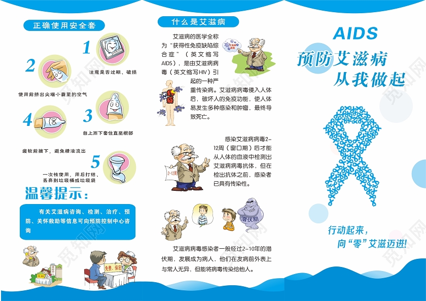 蓝色世界艾滋病日艾滋病3折页