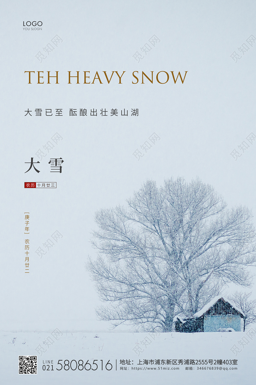 蓝色简约二十四节气大雪节气宣传海报