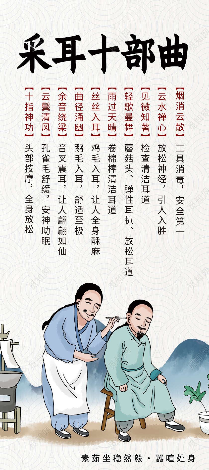 白色古风采耳十步曲采耳展架易拉宝