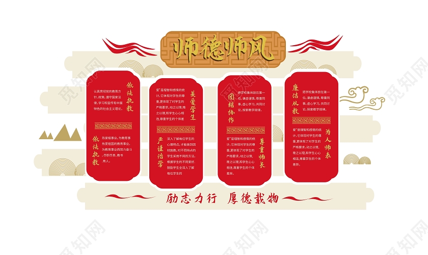 红金色中国风师德师风宣传文化墙设计师德师风文化墙