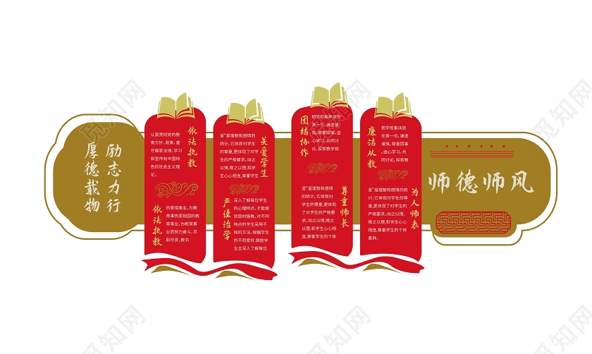 红金色简洁大气中国风师风师德文化墙设计师德师风文化墙