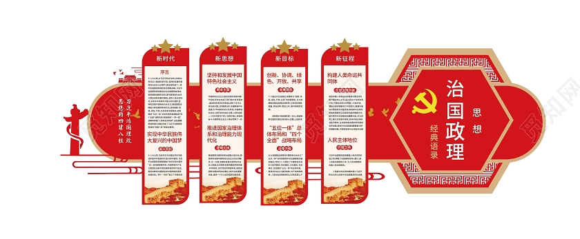 红色简洁大气治国理政思想语录文化墙设计治国理政文化墙