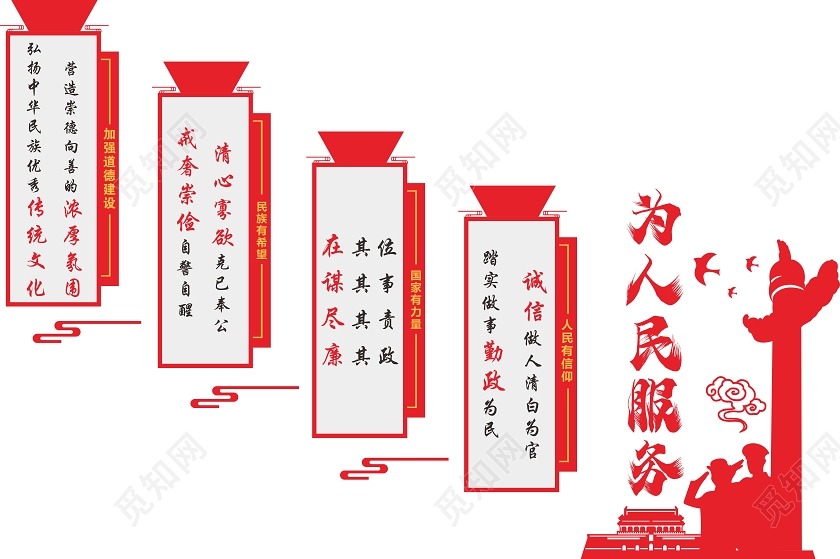 红色创意中国风为人民服务党建楼梯文化墙