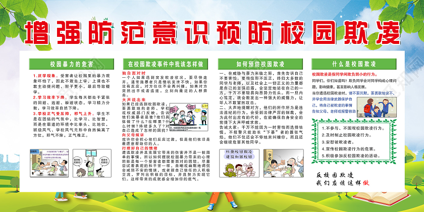 绿色简约增强防范意识预防校园欺凌宣传展板
