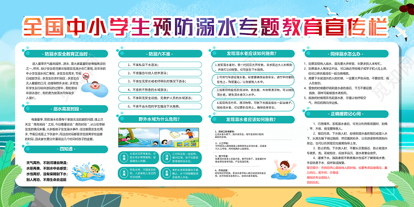 蓝色简约卡通防溺水安全教育防溺水海报