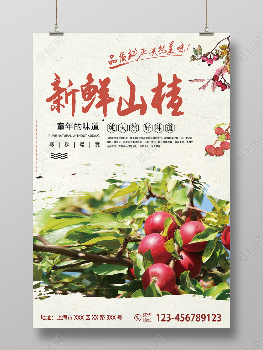 红色简约新鲜美味山楂水果海报