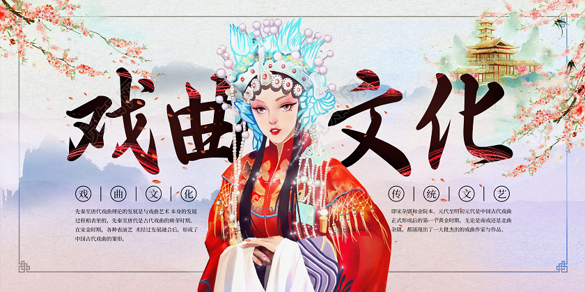 紫色唯美中国风戏曲文化宣传展板