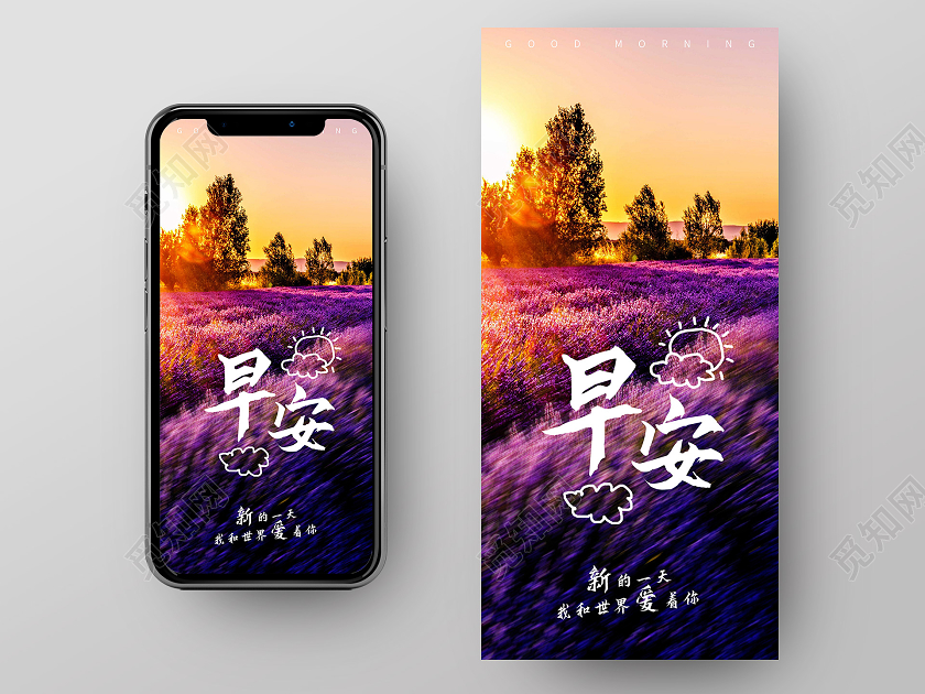 紫色实拍早安早安日签手机海报早安日签手机 海报