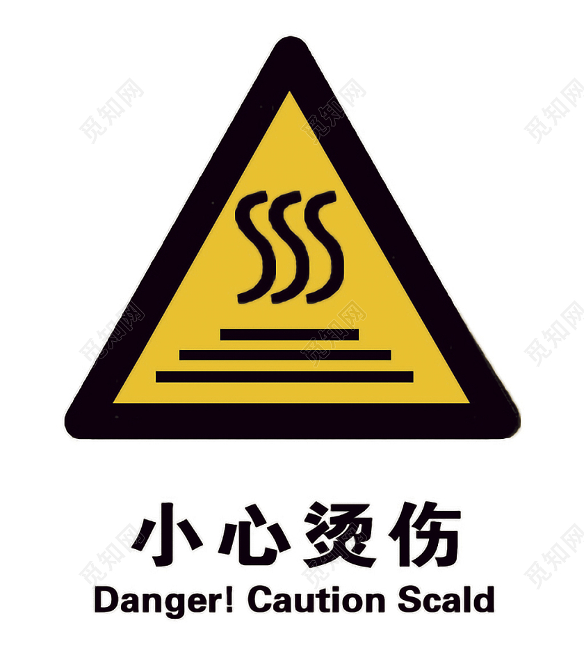 白色小心烫伤标识牌