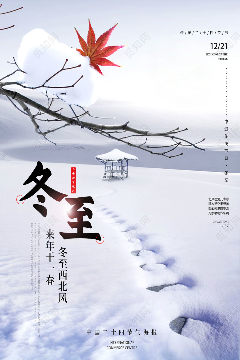 白色简约冬至24二十四节气冬至海报