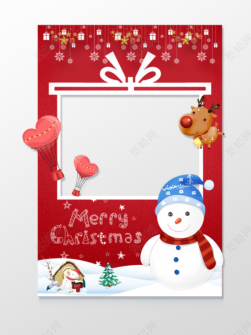 红色插画圣诞节拍照框圣诞拍照框