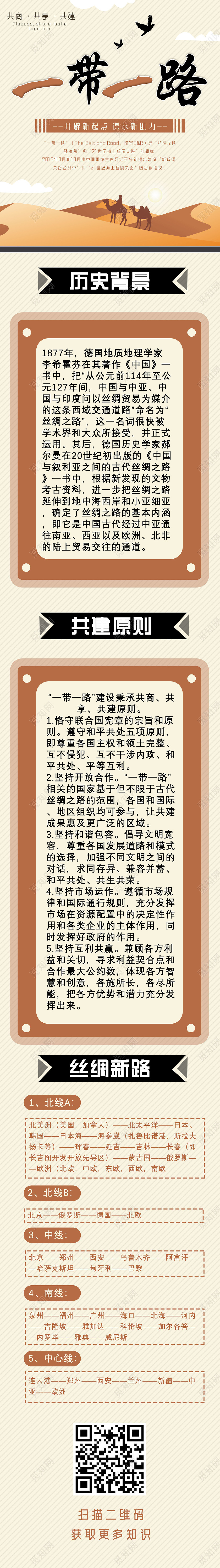 黄色卡通一带一路手机长图UI党政党建党课