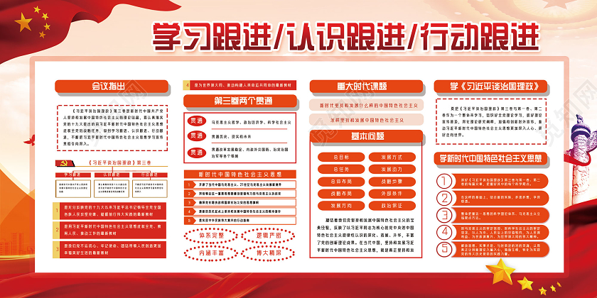红色水彩解读习近平谈治国理政第三卷宣传展板党政党建党课