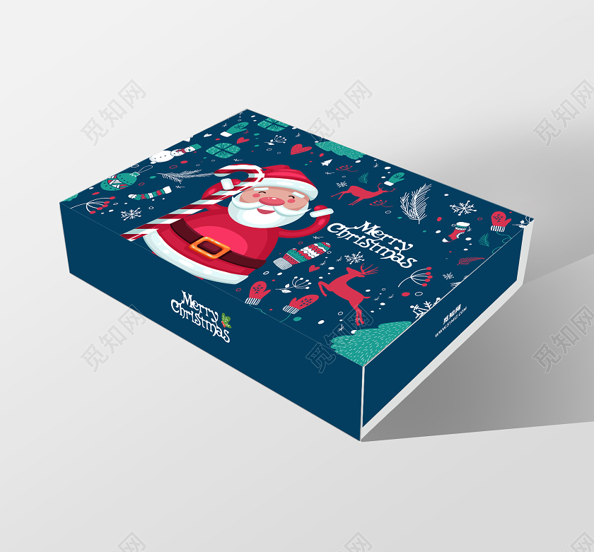蓝色卡通风圣诞快乐礼盒圣诞包装