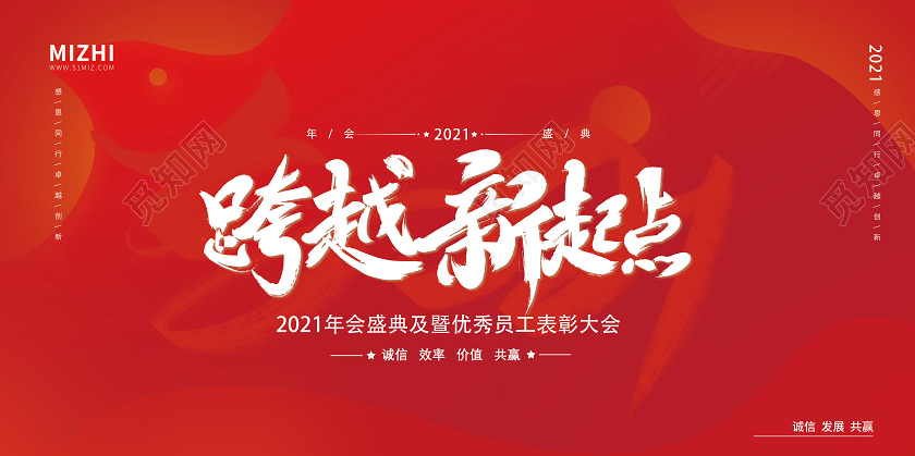 红色简约跨越新起点2021企业年会宣传展板