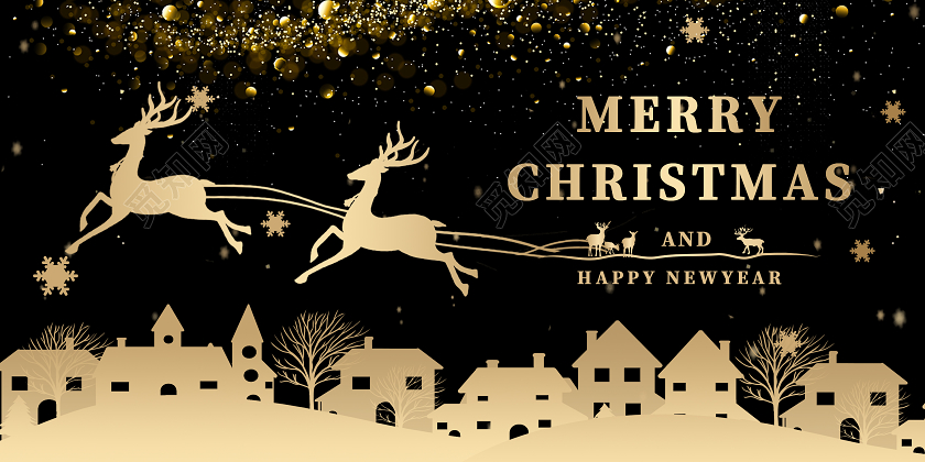 黑金色简约大气轻奢圣诞英文贺卡圣诞节圣诞英文贺卡