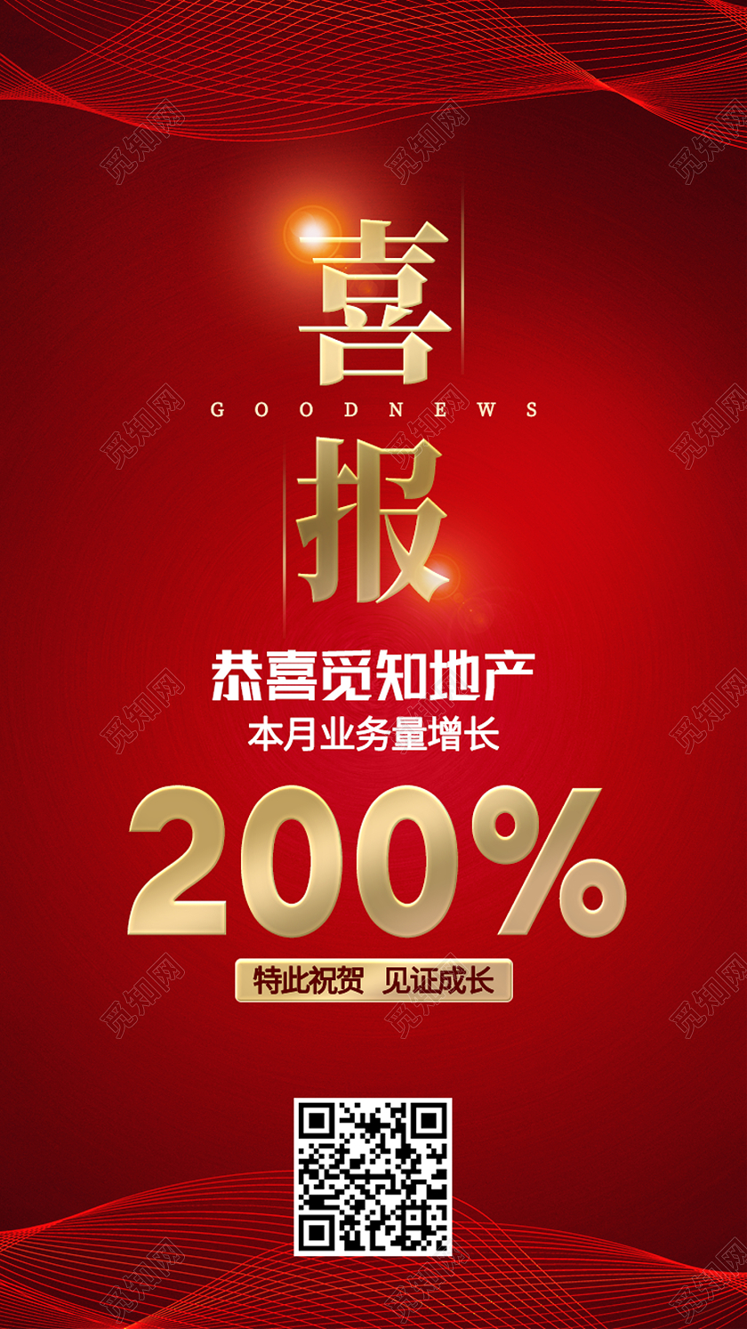 红色简约喜报手机海报
