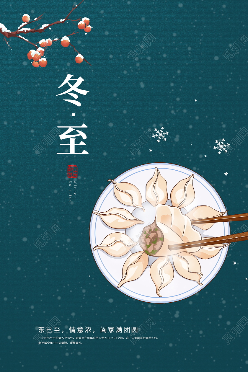 纯色简约传统二十四节气冬至宣传海报设计