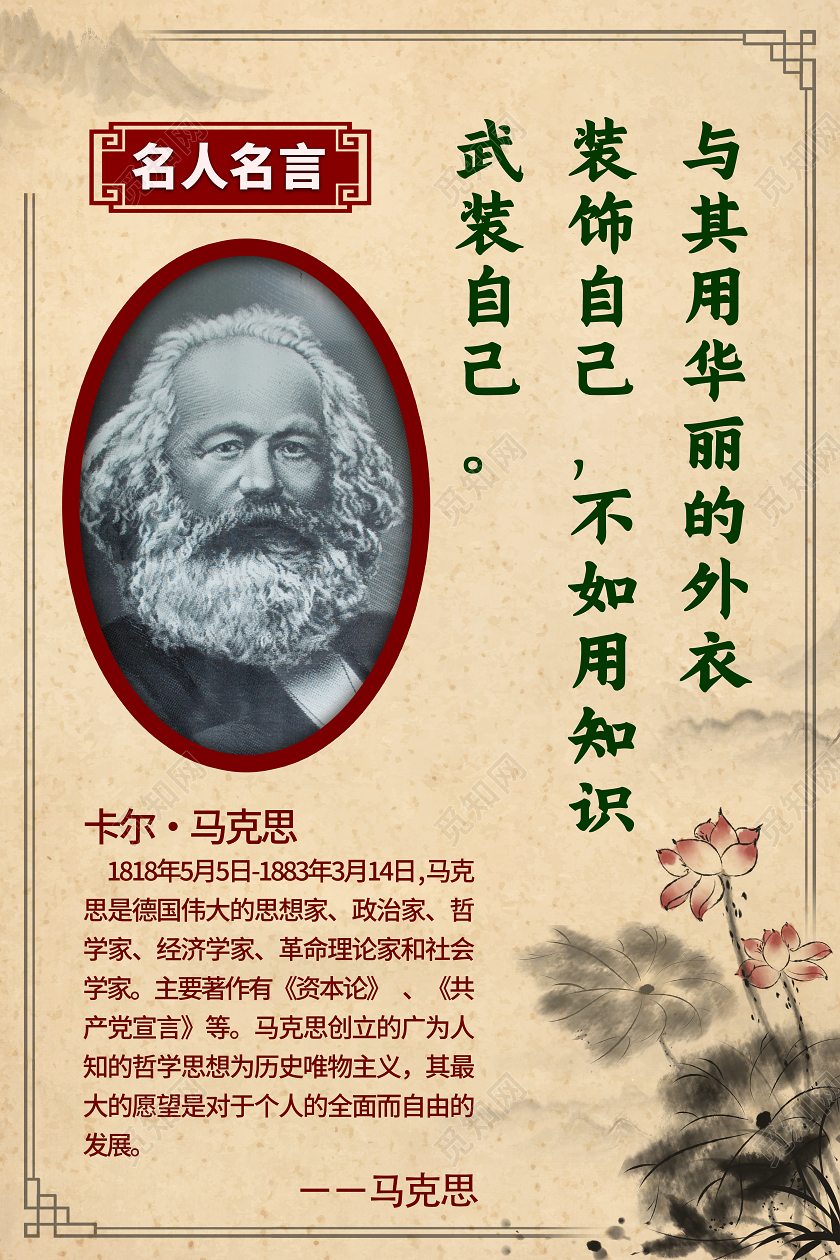 黄色古风名人名言马克思海报