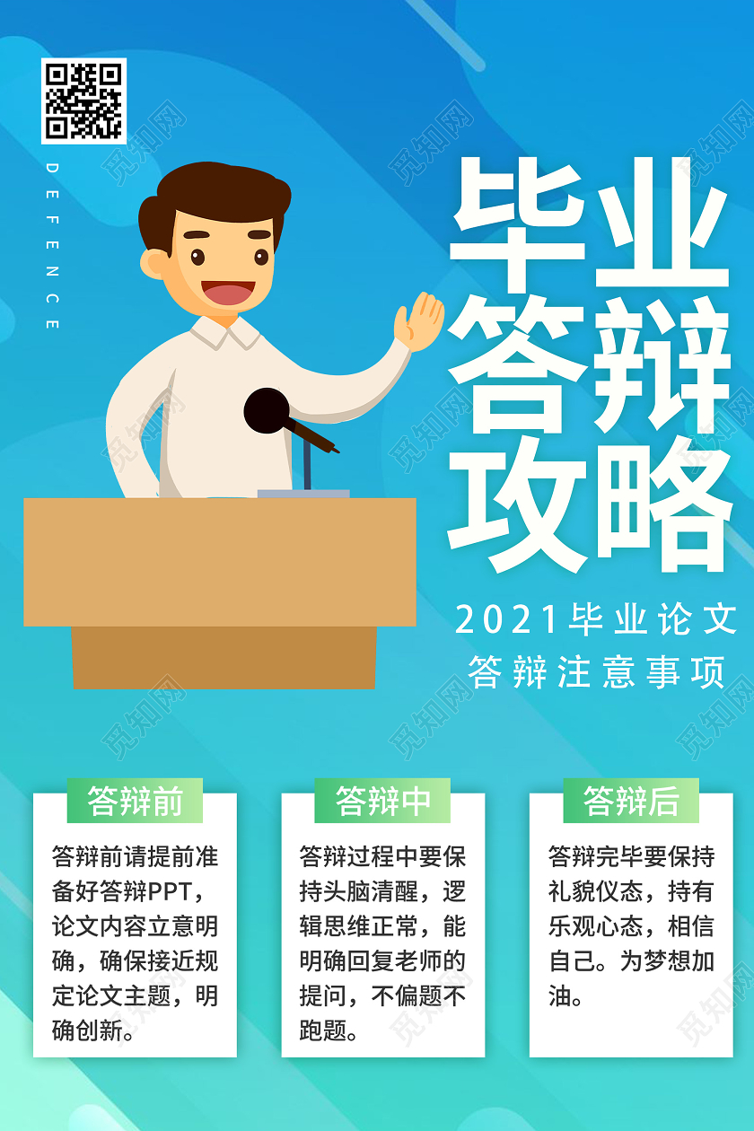 蓝色插画毕业答辩攻略海报