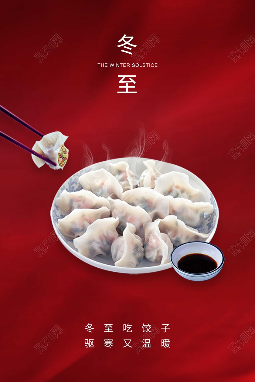 红色简约冬至二十四节气海报