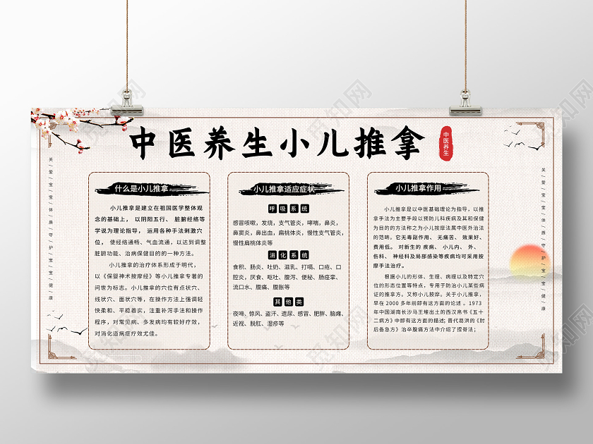 灰色水墨中医养生小儿推拿简介展板