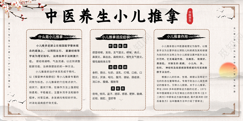 灰色水墨中医养生小儿推拿简介展板