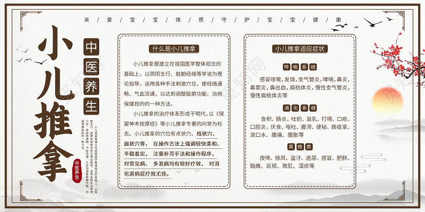 灰色中国风小儿推拿中医养生简介展板