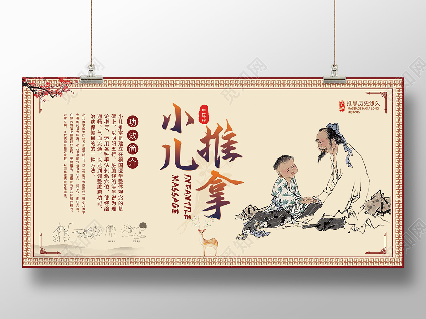 黄色中式小儿推拿简介展板