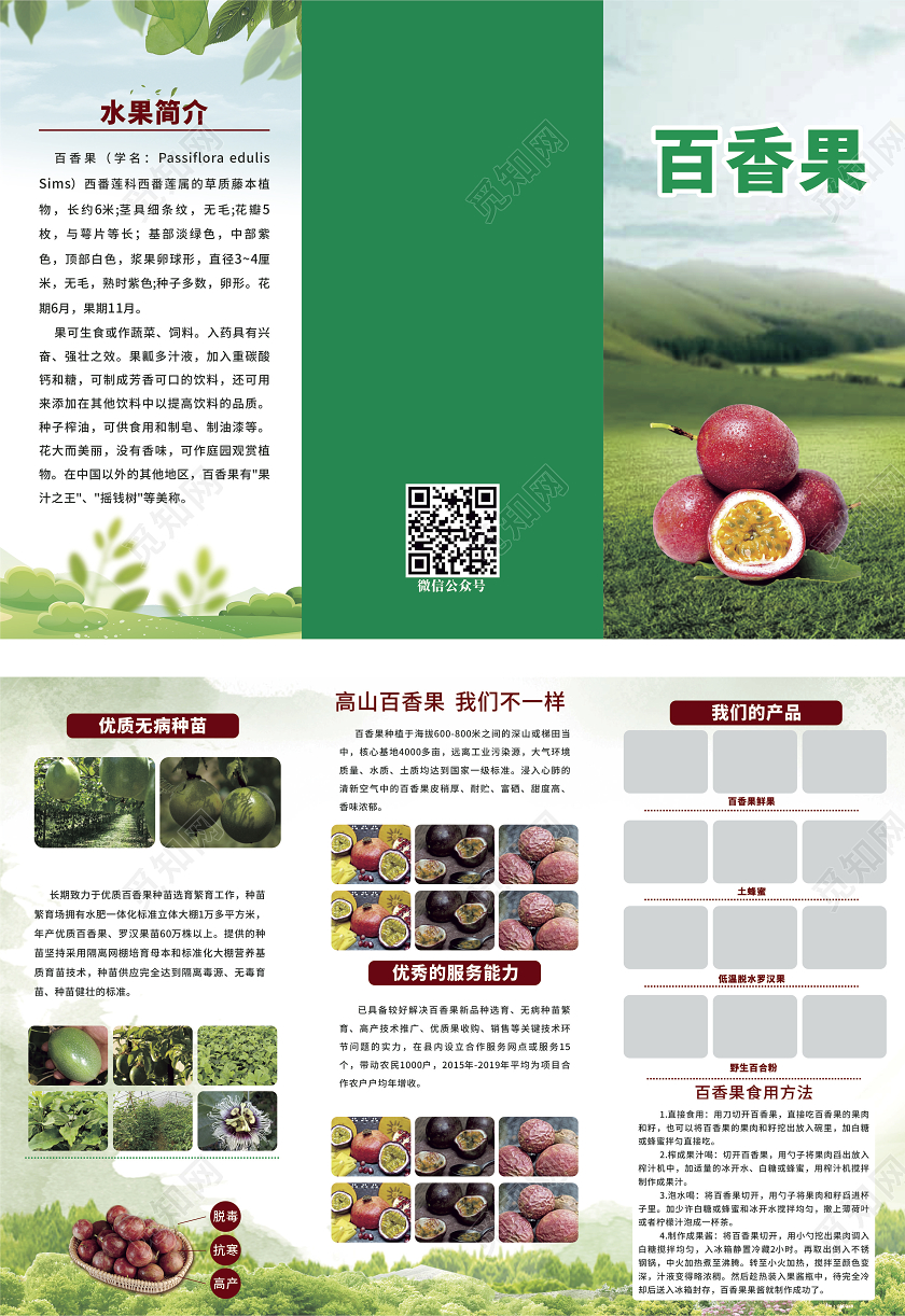 绿色创意风景百香果三折页
