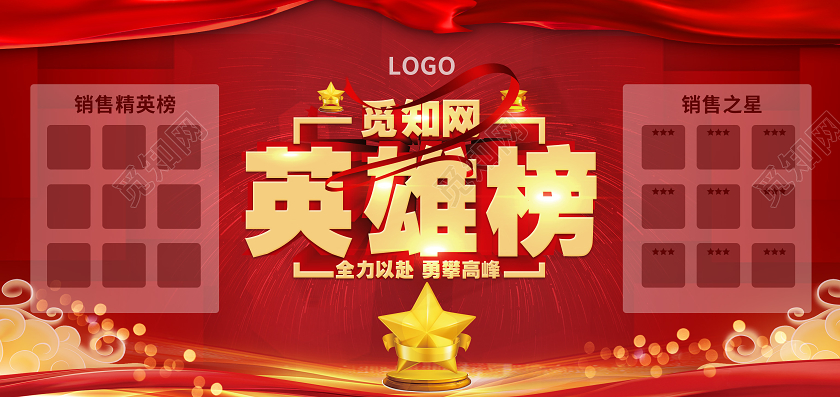 红色大气英雄业绩榜第一名展板英雄榜