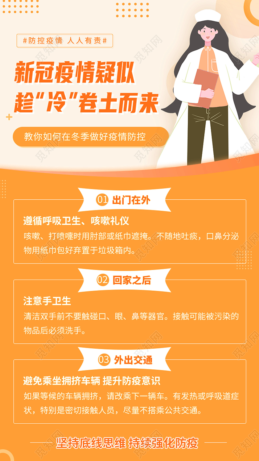 黄色卡通冬季抗疫防护须知冬季防疫手机海报
