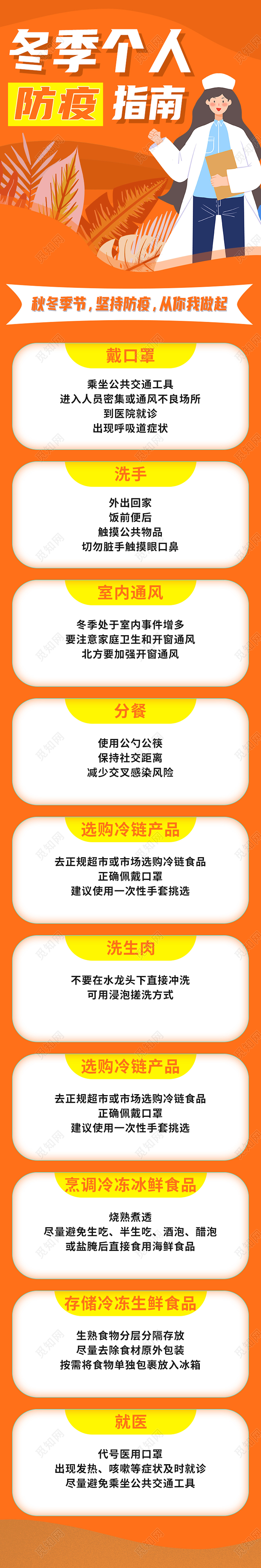 黄色卡通冬季个人防疫指南冬季防疫手机长图