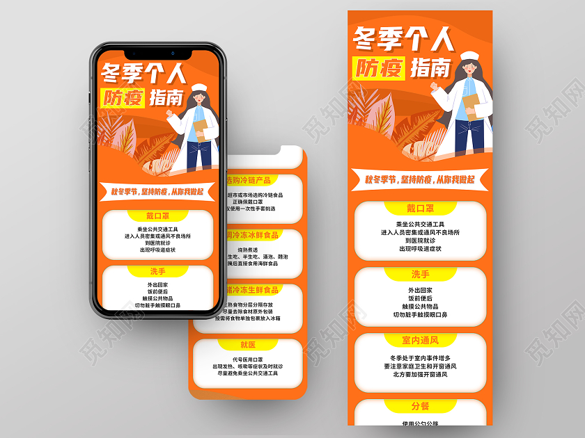 黄色卡通冬季个人防疫指南冬季防疫手机长图