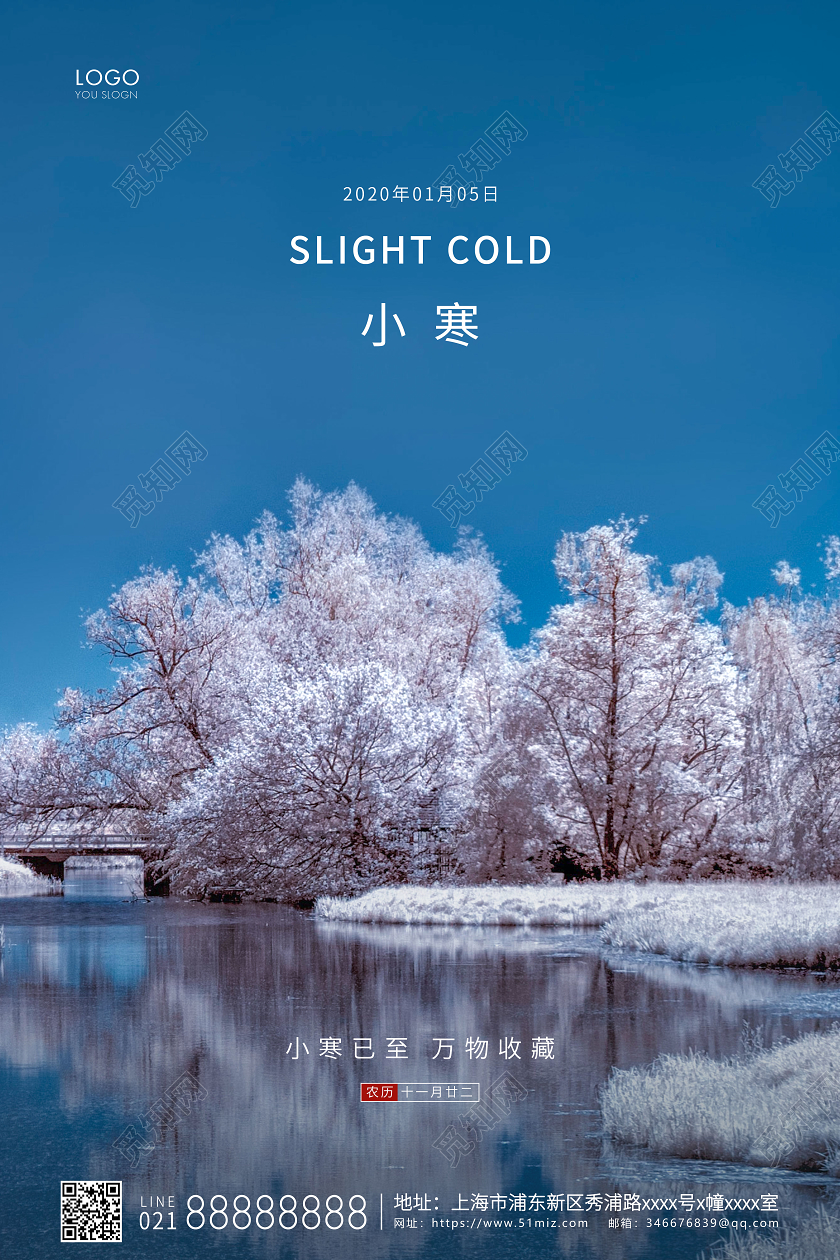 蓝色简约二十四节气小寒节气宣传海报