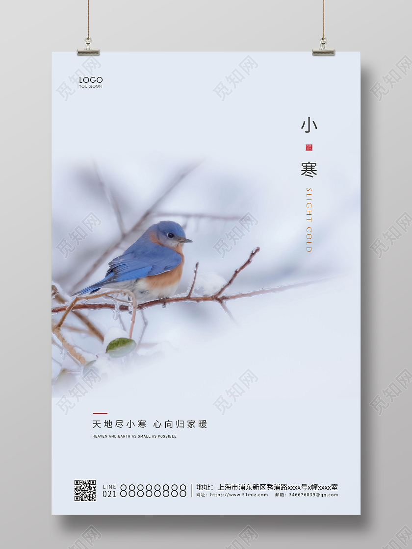 白色简约二十四节气小寒节气宣传海报