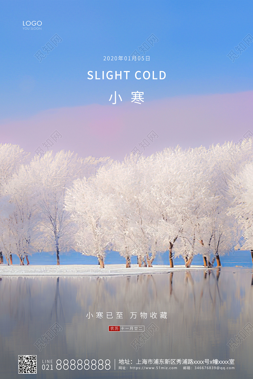 蓝色简约二十四节气小寒节气宣传海报
