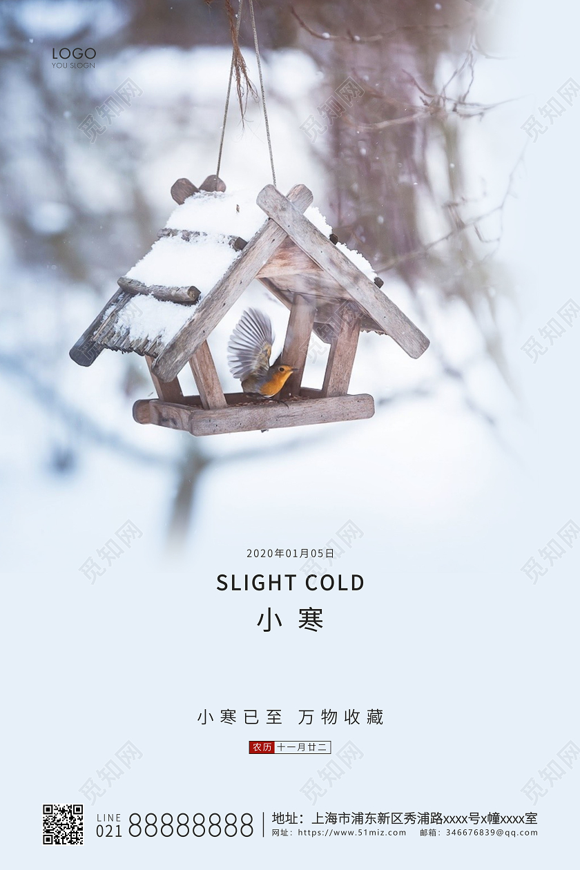 白色简约二十四节气小寒节气宣传海报