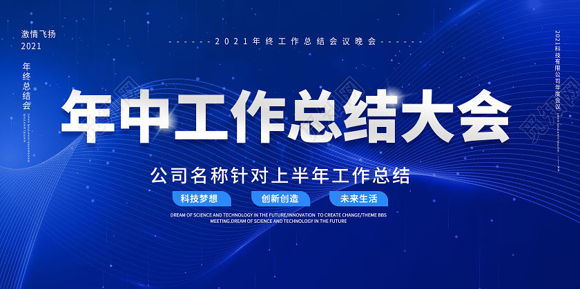深蓝色科技感年终工作总结大会展板设计