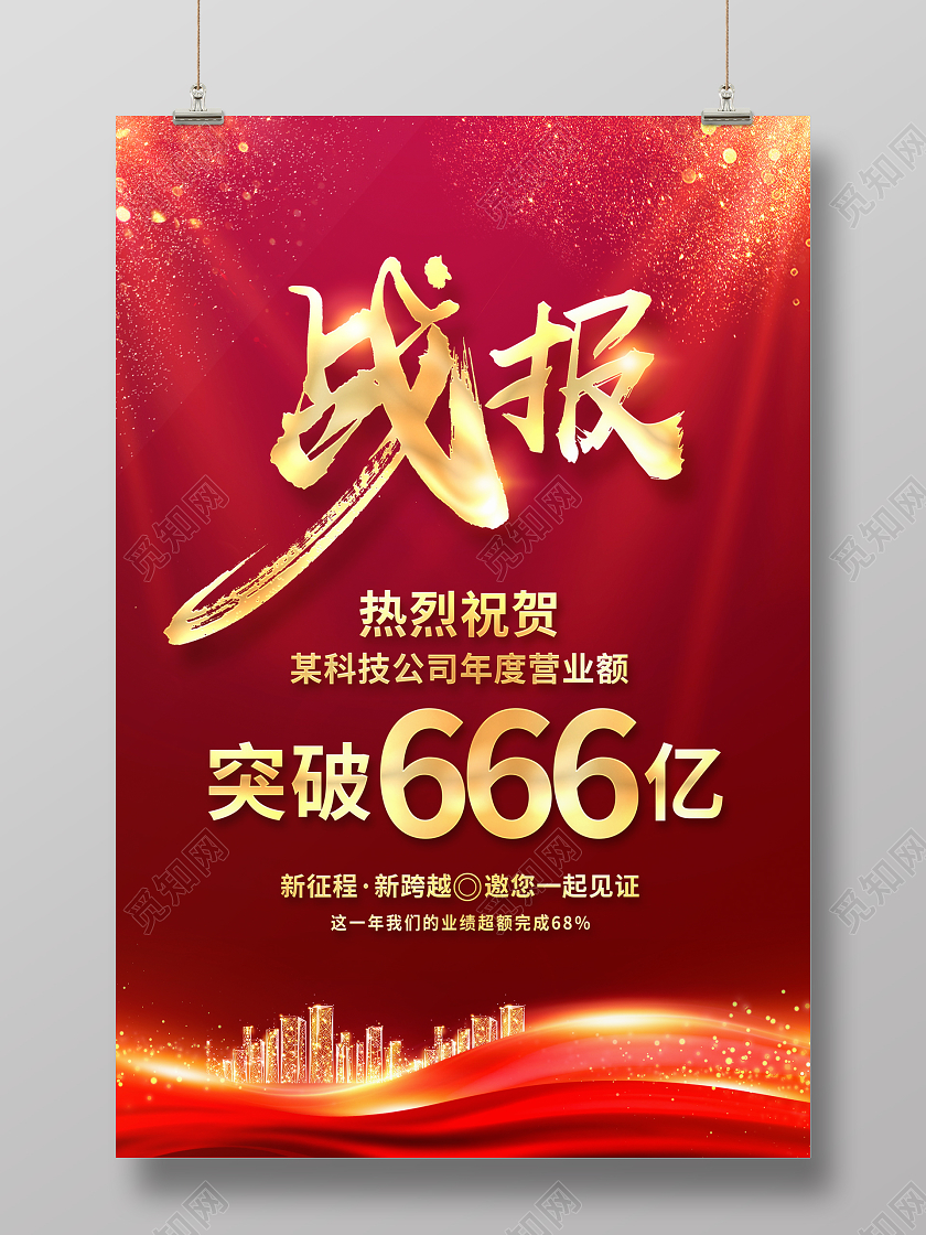 红色大气战报荣誉榜海报设计2021牛年喜报