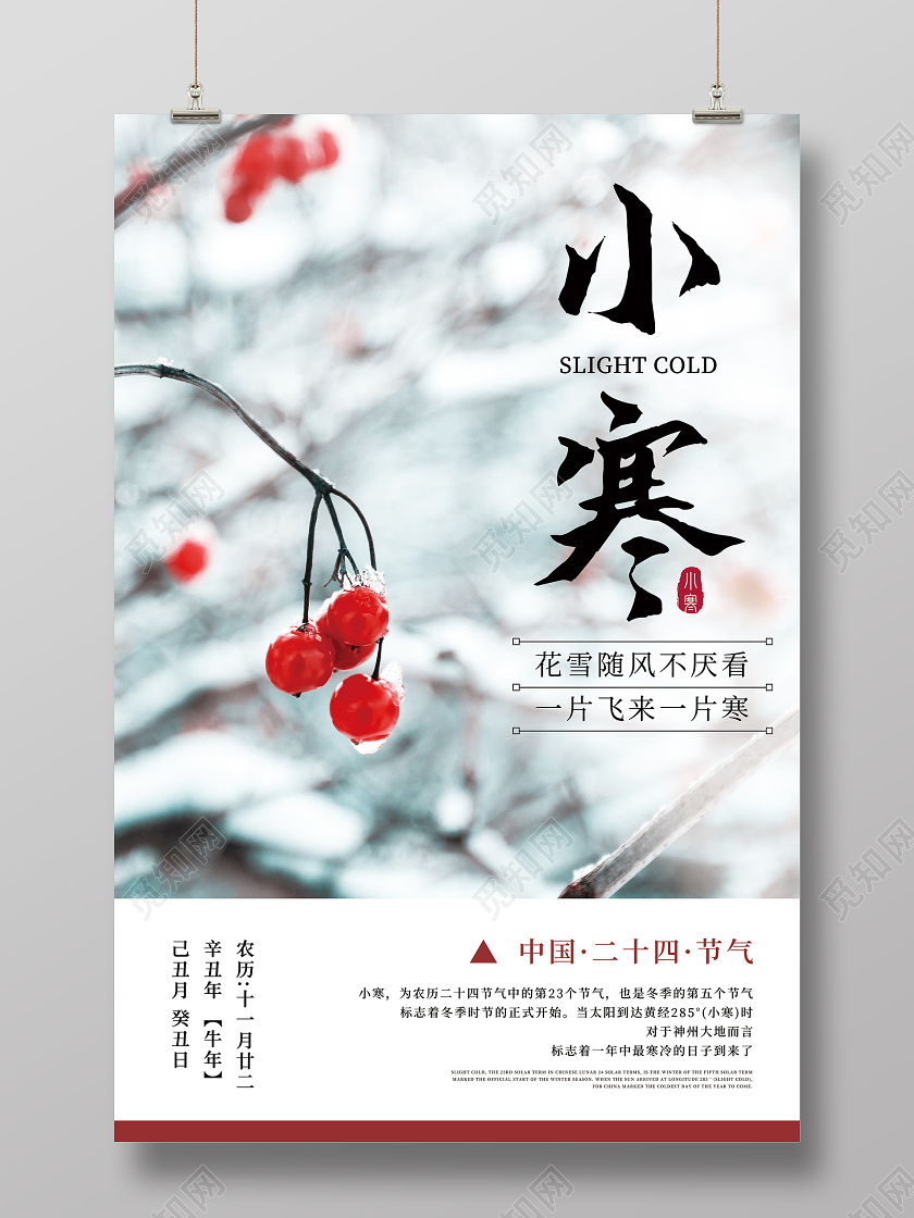 白色意境中国传统24二十四节气海报24二十四节气小寒