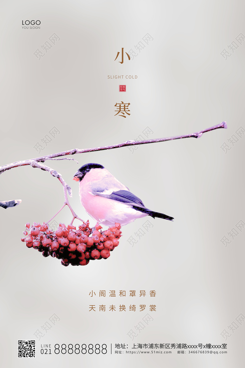 灰色简约二十四节气小寒节气宣传海报