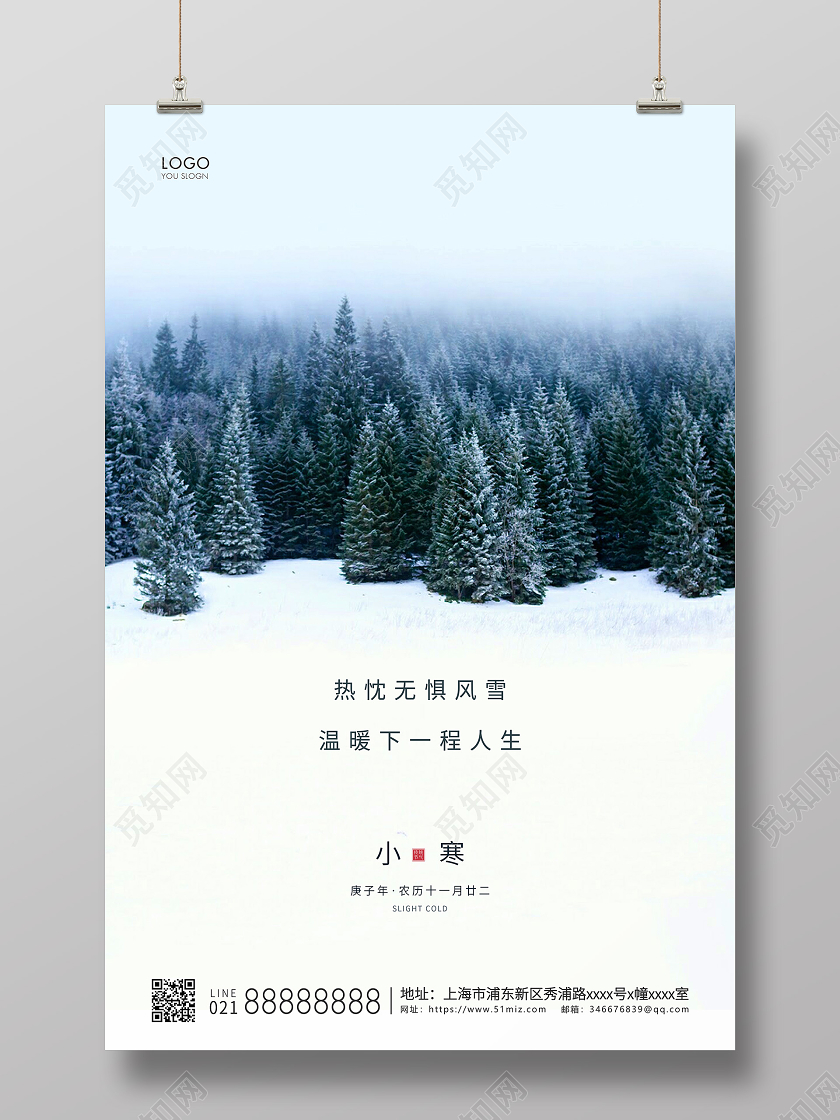 白色简约二十四节气小寒节气宣传海报